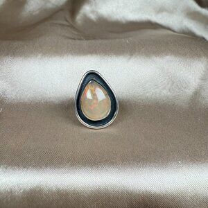 Ethiopian Opal Teardrop Natural Gemstone Silver Ring Statement Jewelry Size 6.25